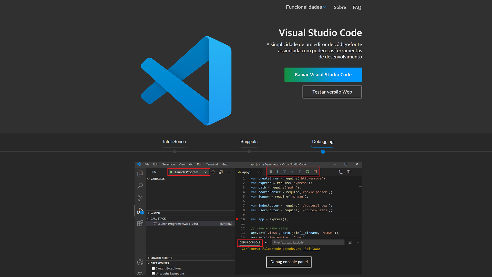 Pagina inicial site VS Code landing Page